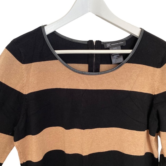 INC International Concepts camel and black striped knit dress zippered back - Picture 2 of 6